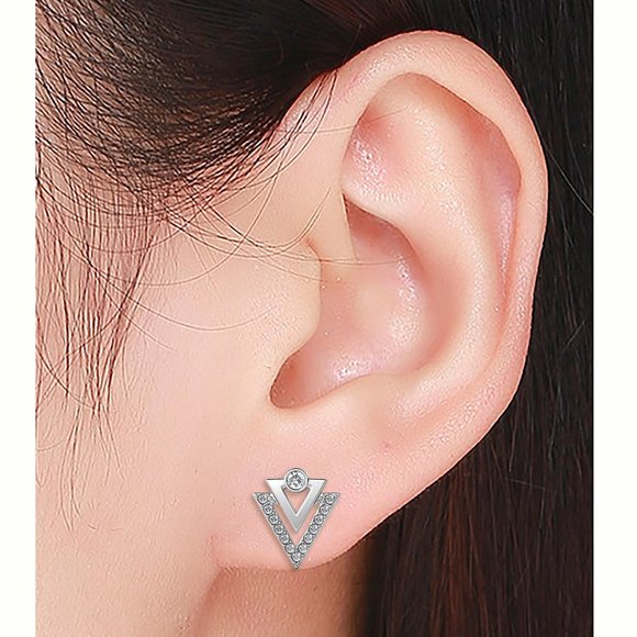 Geometric Triangle‎ Stud Earrings With Australian Crystals - Picture 3 of 7